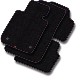 Dywaniki welurowe MOTOS Premium do Audi Q2 od 2016 - Czarna lamówka matowa (nubuk) obszyta czerwoną i niebieską nicią