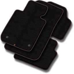 Dywaniki welurowe MOTOS Premium do Peugeot 307 CC 2001-2011 - Czarna lamówka matowa (nubuk) obszyta czerwoną nicią