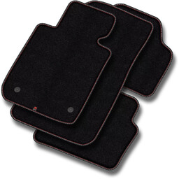 Dywaniki welurowe MOTOS Premium do Subaru Forester II SG 2002-2008 - Czarna lamówka matowa (nubuk) obszyta czerwoną i białą nicią
