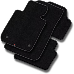Dywaniki welurowe MOTOS Premium do Subaru Forester II SG 2002-2008 - Czarna lamówka skórzana (błyszcząca) obszyta czarną nicią