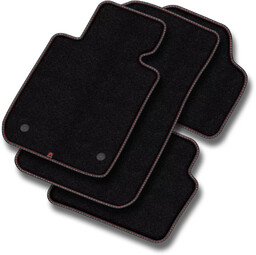 Dywaniki welurowe MOTOS Premium do Subaru Forester III SH 2008-2013 - Czarna lamówka skórzana (błyszcząca) obszyta czerwoną i białą nicią