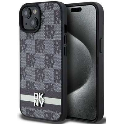 Oryginalne Etui IPHONE 13 / 14 / 15 DKNY Hardcase Leather Checkered Mono Pattern & Printed Stripes (DKHCP14SPCPTSSK) czarne