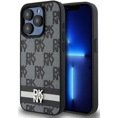 Oryginalne Etui APPLE IPHONE 15 PRO DKNY Hardcase Leather Checkered Mono Pattern & Printed Stripes (DKHCP15LPCPTSSK) czarne