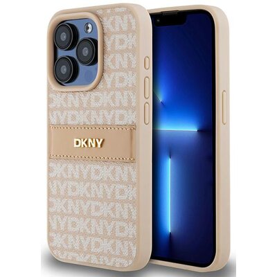 Oryginalne Etui APPLE IPHONE 15 PRO DKNY Hardcase Leather Mono Stripe & Metal Logo (DKHCP15LPRTHSLP) różowe