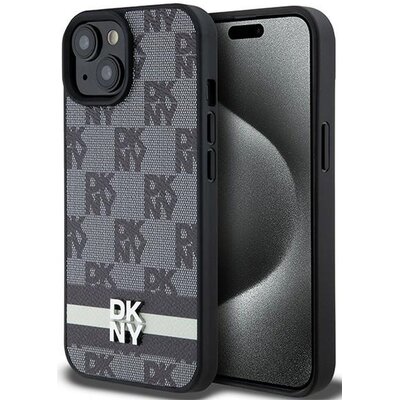 Oryginalne Etui IPHONE 13 / 14 / 15 DKNY Hardcase Leather Checkered Mono Pattern & Printed Stripes (DKHCP15SPCPTSSK) czarne