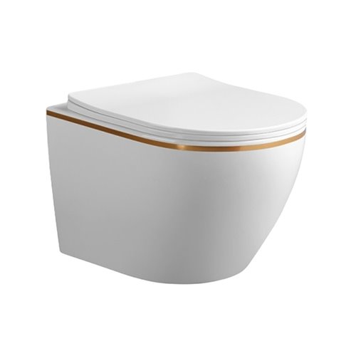 Biała miska wc wisząca złoty rant Rimless Mizu Hydrosan