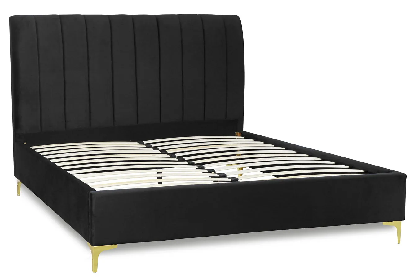 Czarne łóżko z zagłówkiem w stylu glamour 160x200 N1-Z57