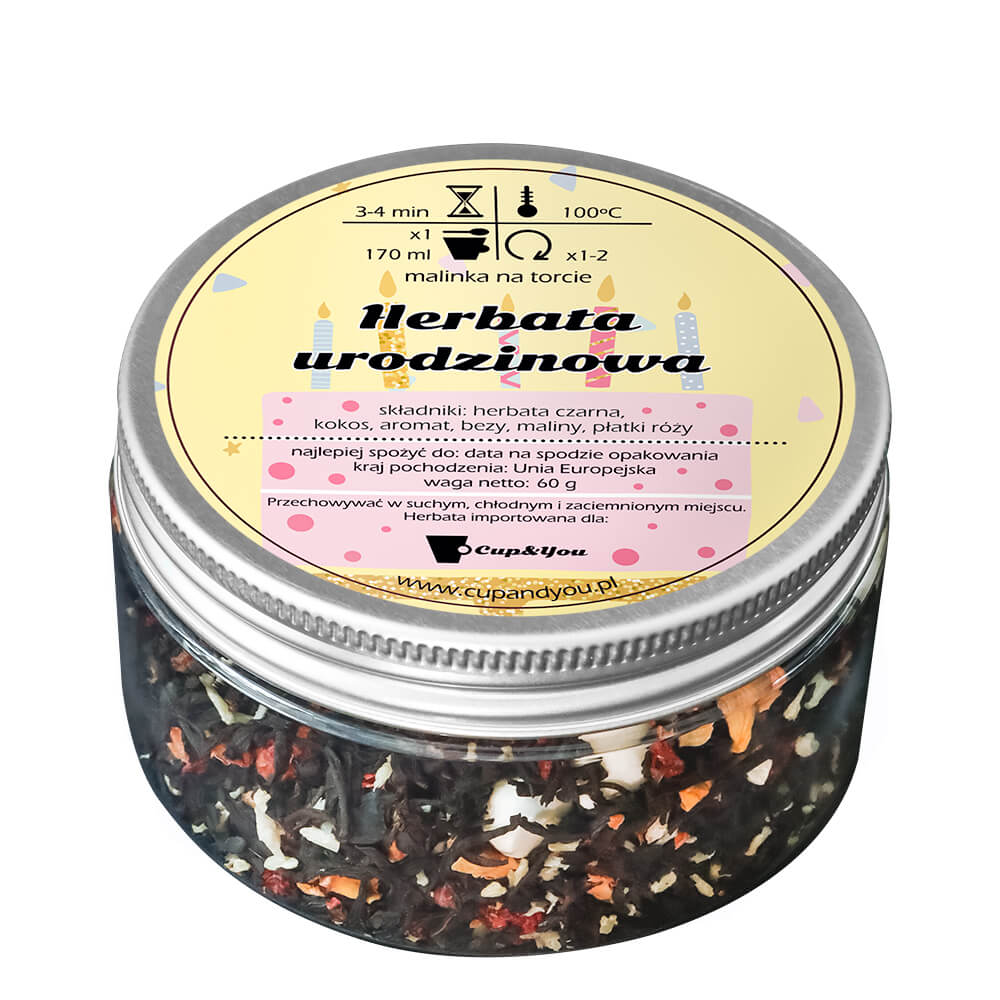 Wysokogatunkowa herbata o smaku malinki na torcie, na bazie czarnej herbaty, spakowana w pudełko - 60g mieszanki, aromatyczny upominek, idealny jako..