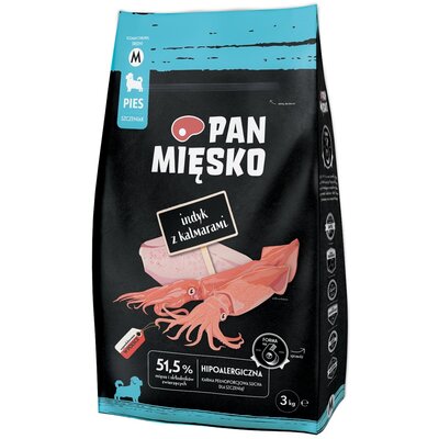 Karma sucha dla psa Pan Mięsko Indyk z kalmarami chrupki M 3 kg (szczeniak)