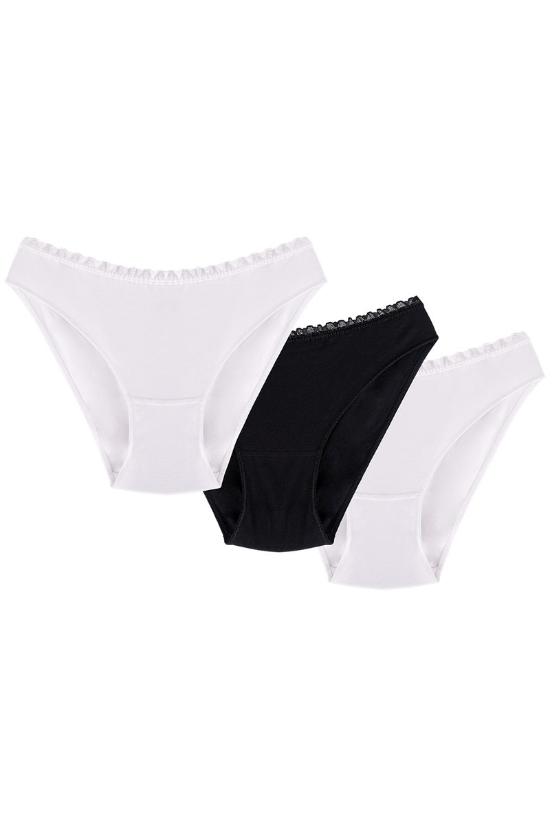 Wol-Bar Soft Cute 3-pak biały-biały-czarny S Majtki figi