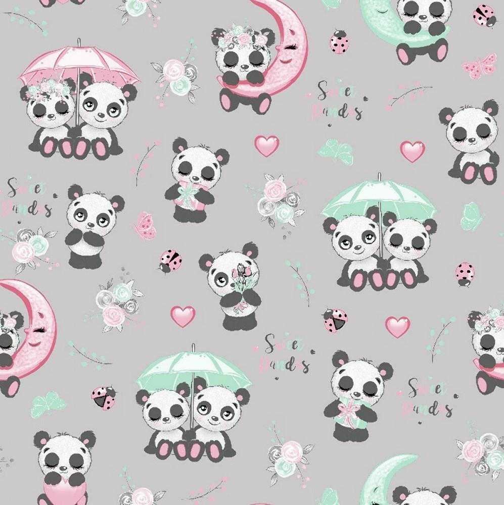 Poszewka 50x60 pandy szara kolorowa Kids