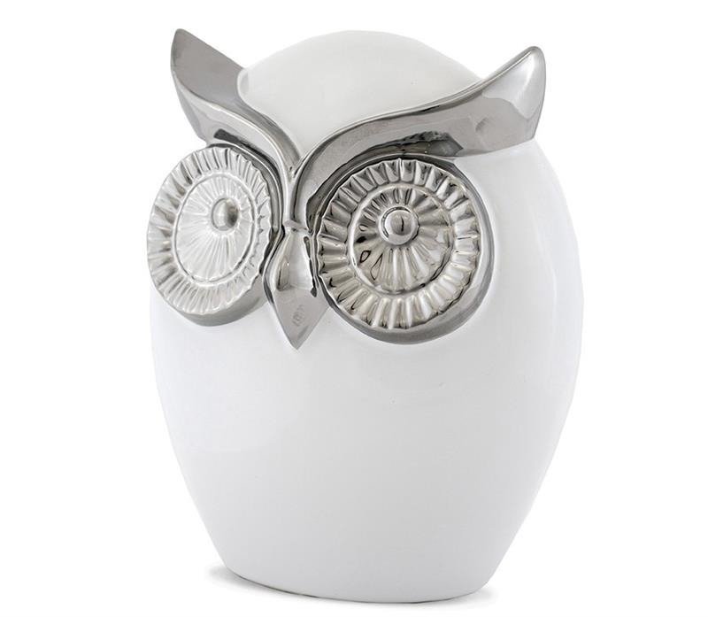 Figurka Sowa ceramika kolor biało srebrna wys.18cm