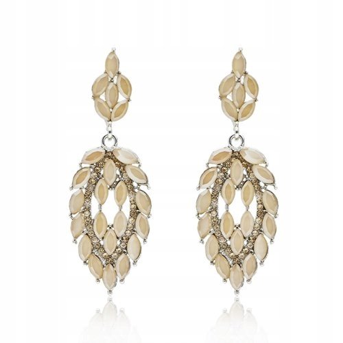 Kolczyki Kryształki Z Dymionego Szkła Sztyft Beżowe Z Pudełkiem Na Prezent