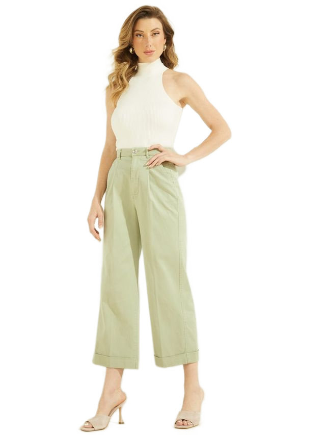 Spodnie damskie Guess Wide Leg Cropped w kant culotte-L