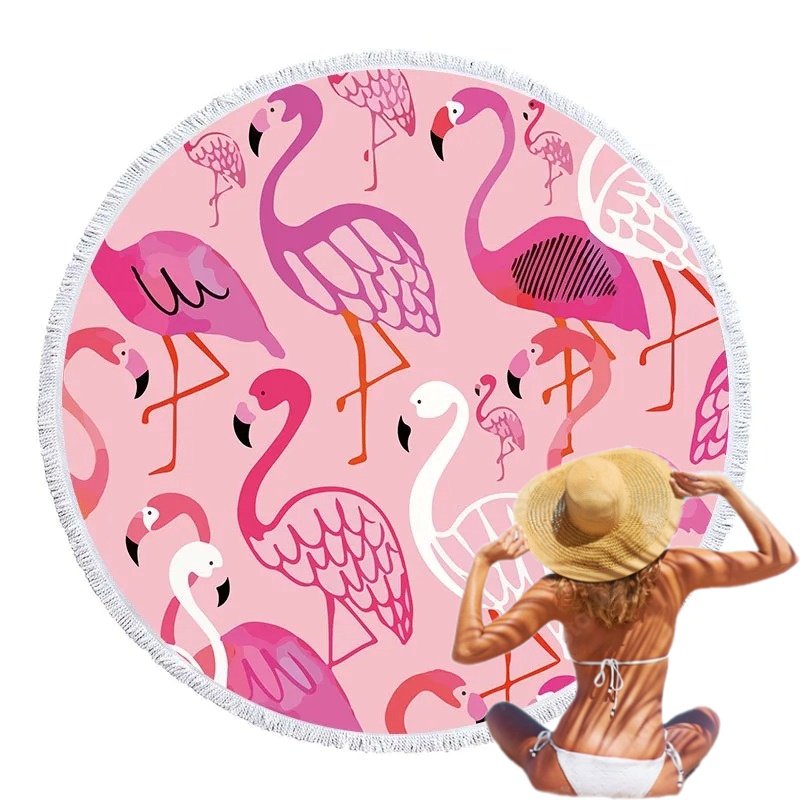 Ręcznik Plażowy Okrągły Miękki Mikrofibra 150 cm Duży Kąpielowy SUMMER XXL Flaming