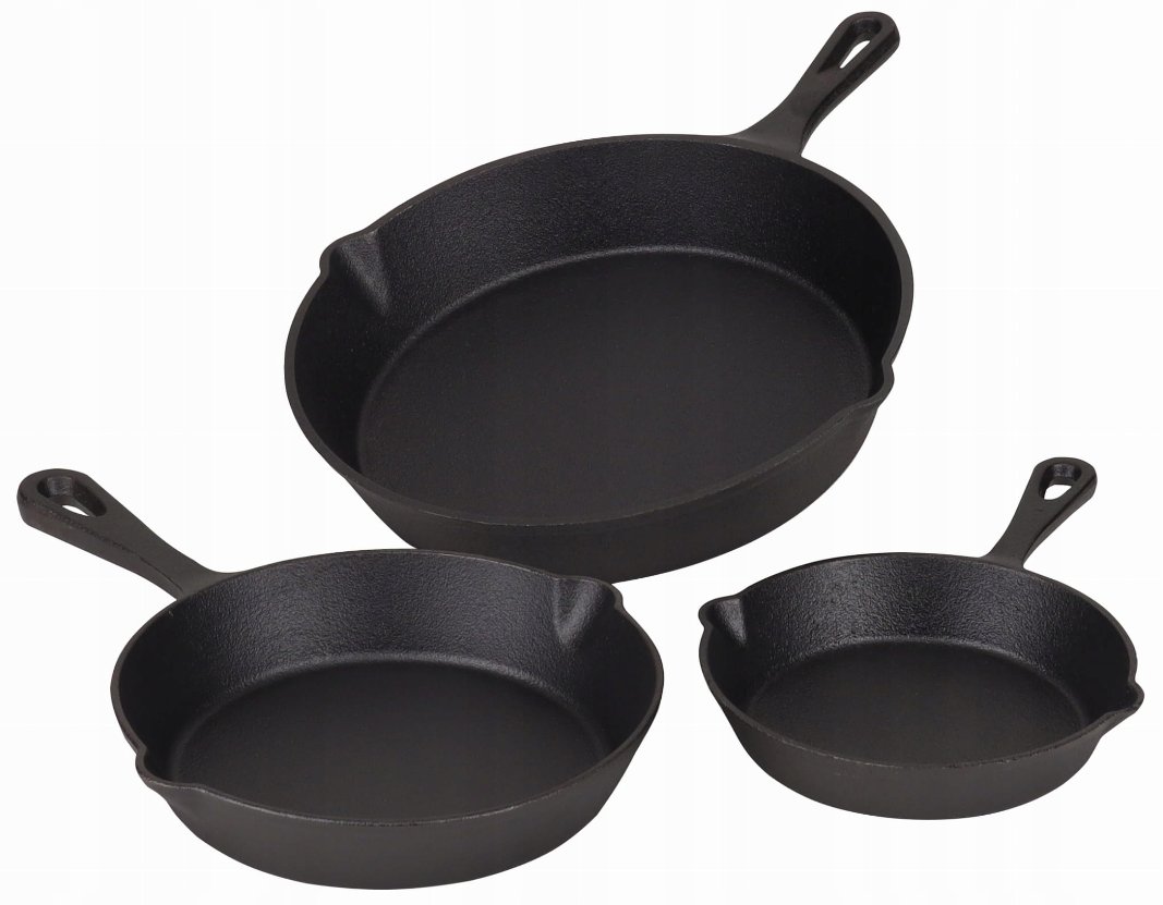 ZESTAW PATELNI ŻELIWNYCH 16CM/20CM/25CM PATELNIA ŻELIWO KOMPLET 3 SZT