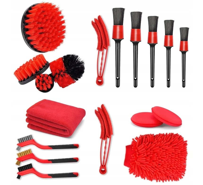 ZESTAW DETAILINGOWY 19EL DO CZYSZCZENIA SZCZOTKI NA WKRĘTARKĘ + TORBA