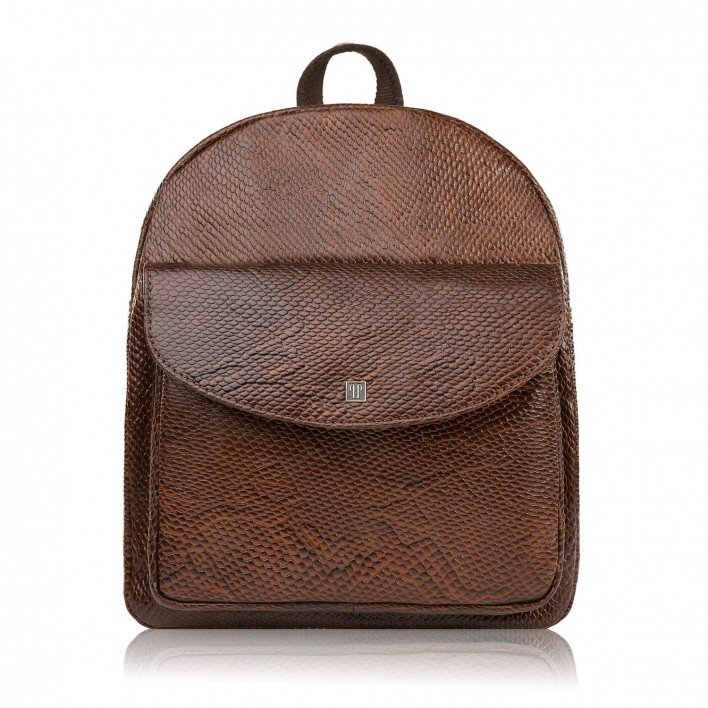 PLECACZEK DAMSKI SKÓRZANY BRĄZOWY WĘŻOWY WZÓR MAŁY MIEJSKI PLECAK PAOLO PERUZZI T-18-PBR