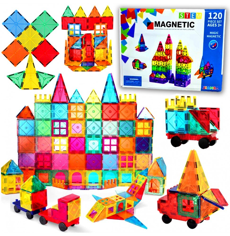 Klocki Magnetyczne Duże Panele Konstrukcyjne 3D Edukacyjne Grube Silne Magnesy 120szt