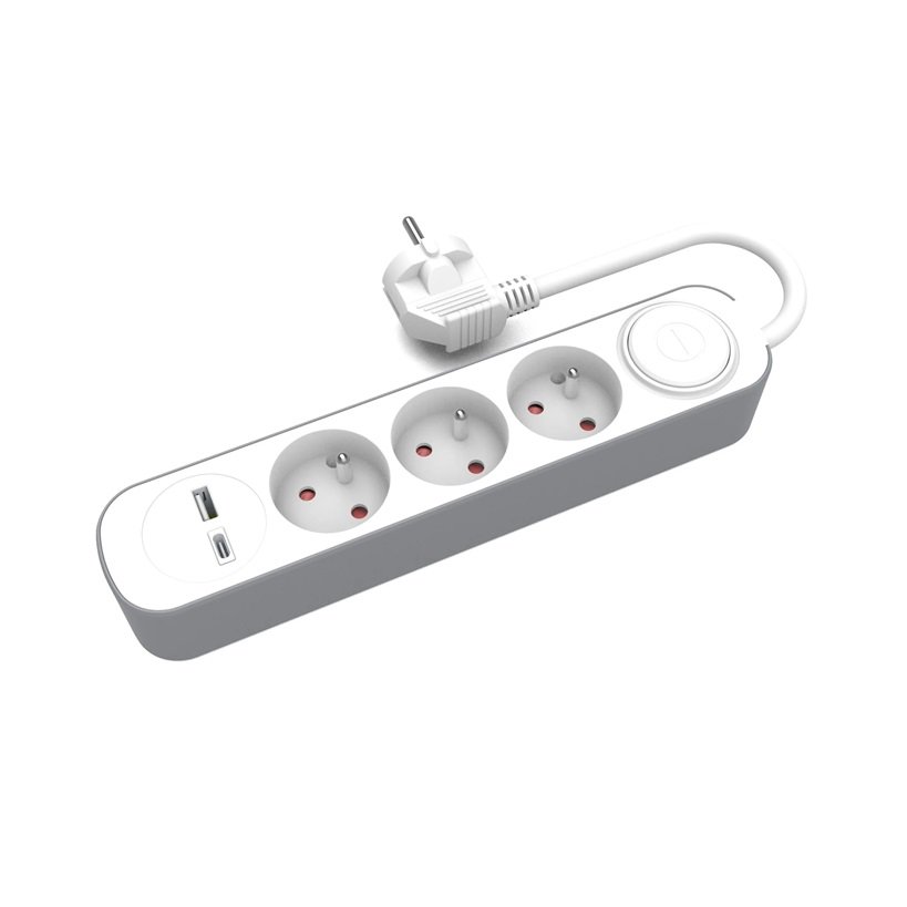 Przedłużacz 1,5m, 3 gniazda, z włącznikiem i gniazdami USB-A i USB-C