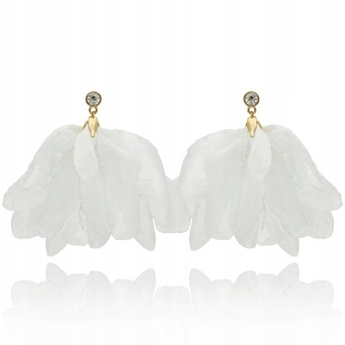 Kolczyki Jedwabne Kwiat Białe Z Kryształkiem Yvon