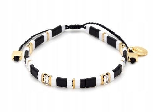 Bransoletka Pozłacana Z Koralików Tila Czarna Z Kryształkami