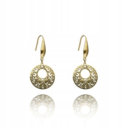 Ażurowe Złote Kolczyki Ze Stali Szlachetnej Pozłacane Wiszące