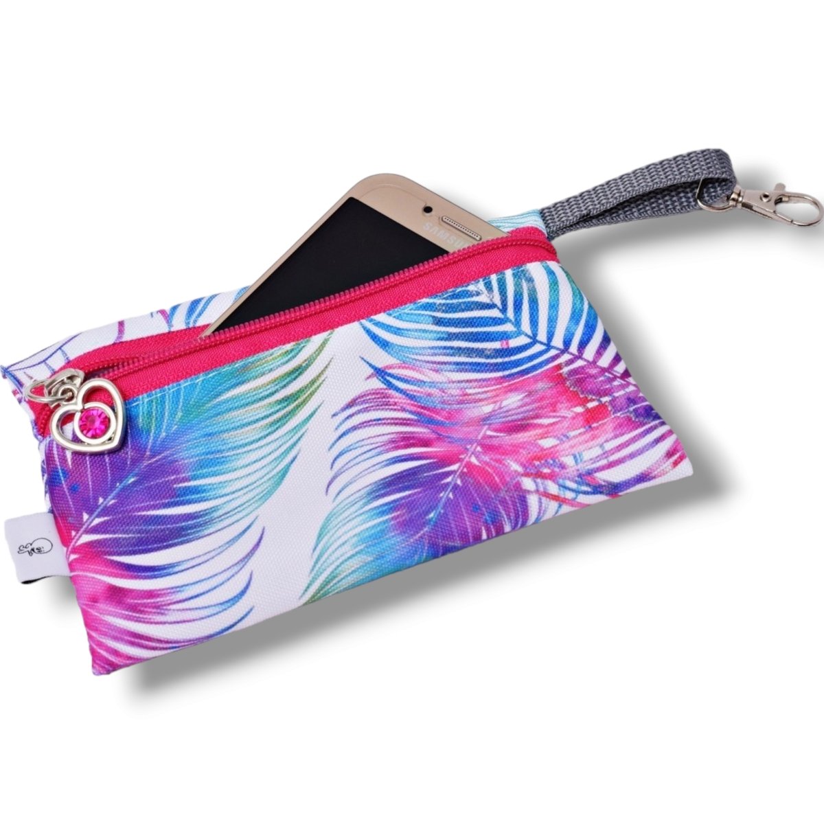 Etui na klucze etui na telefon saszetka portfelik pióra tęczowe