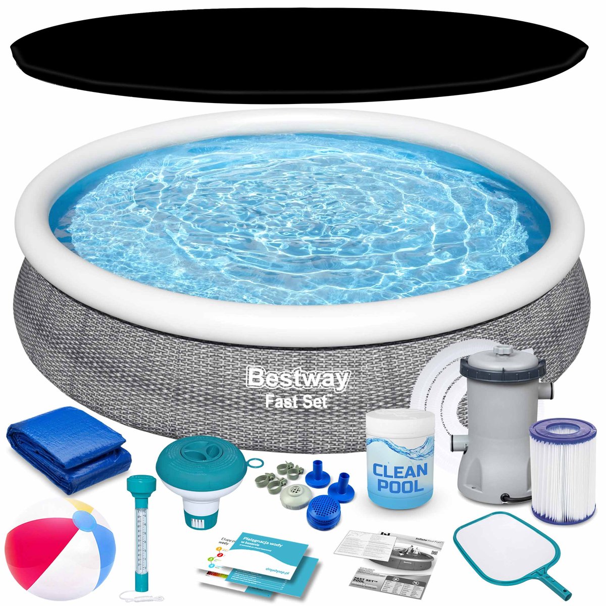 Basen ogrodowy rozporowy okrągły rodzinny dla dzieci 366x76cm Bestway 16w1