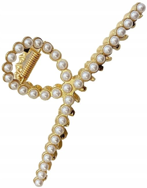 Spinka klamra do włosów duża metalowa złota Perły