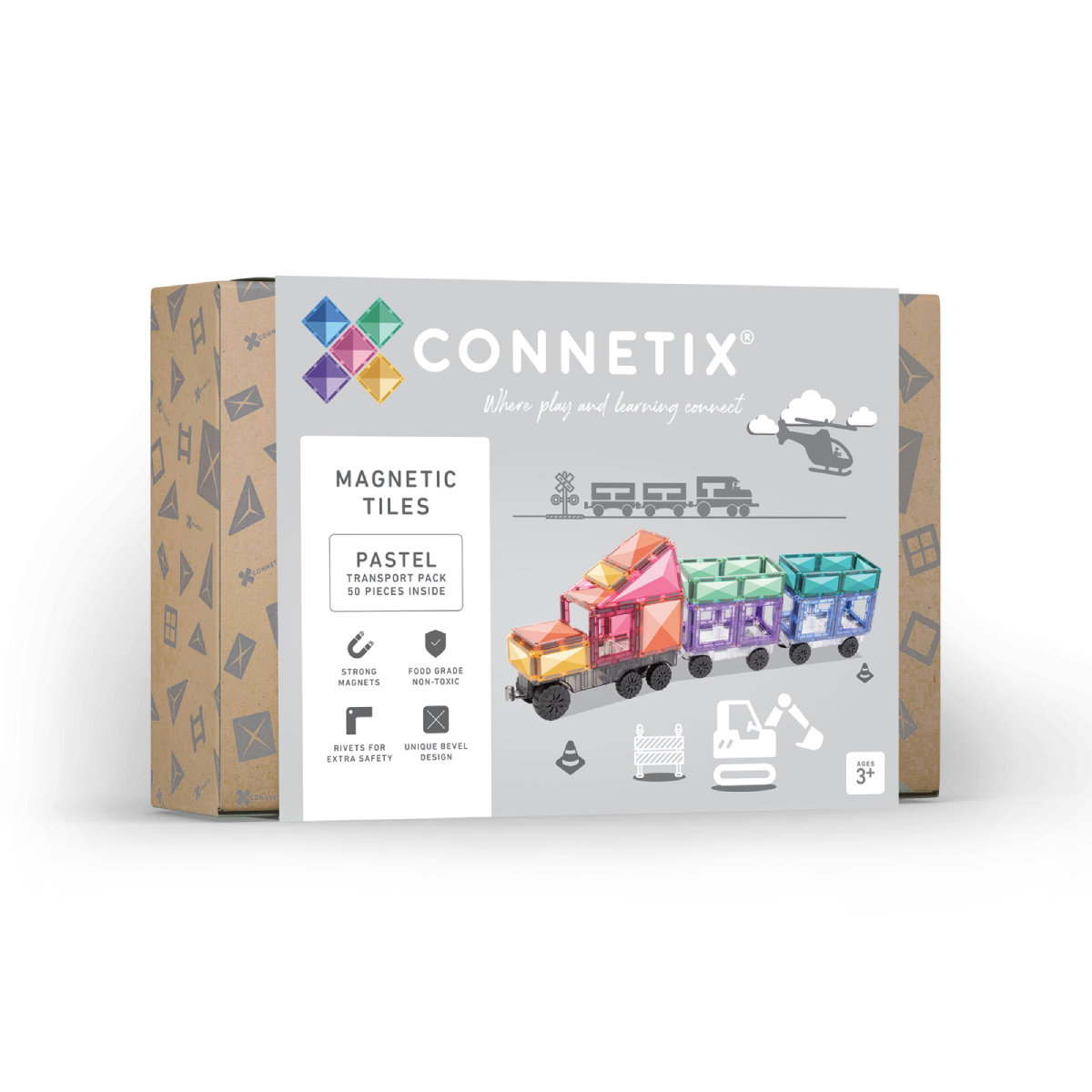 klocki magnetyczne Pastel Transport Pack 50 elementów Connetix