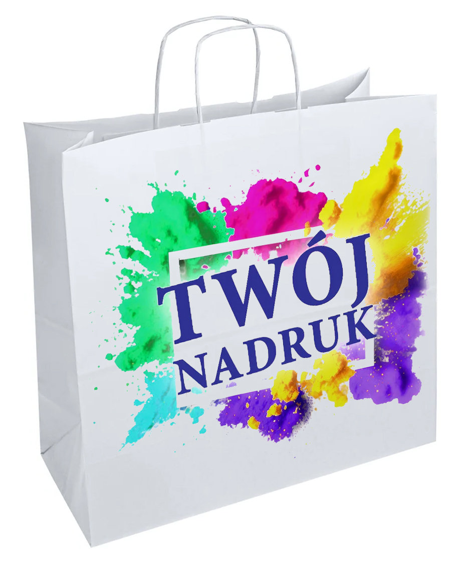 Zestaw toreb papierowych z logo dużych białych 50 szt.