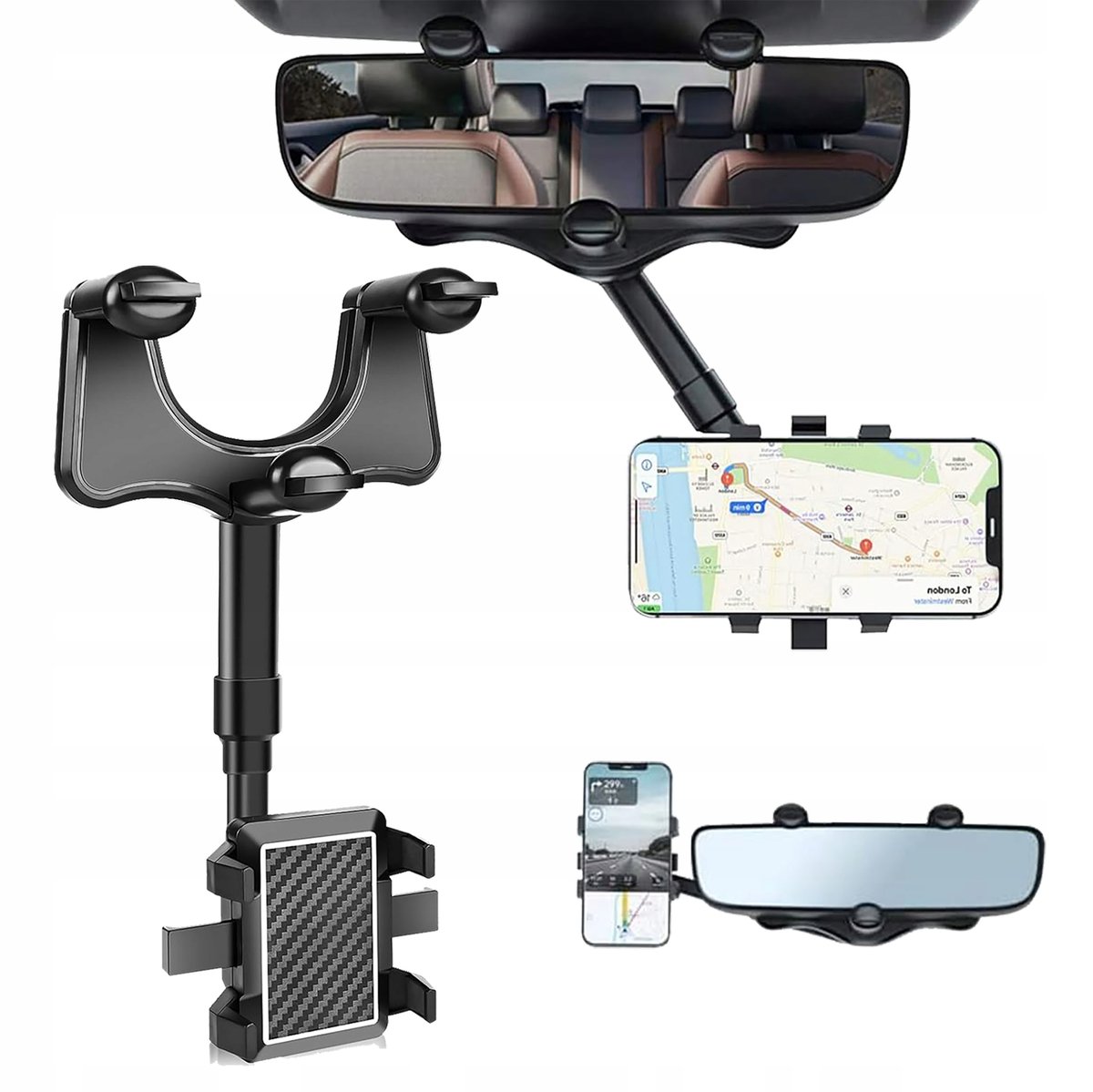 UCHWYT NA TELEFON DO SAMOCHODU NA LUSTERKO WSTECZNE SAMOCHODOWY REGULOWANY