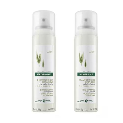 Klorane, Suchy szampon z mleczkiem z owsa, 2x150ml