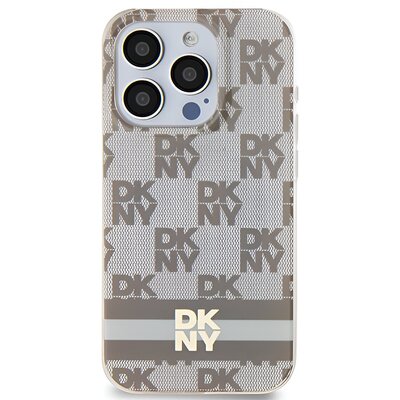 Oryginalne Etui IPHONE 13 PRO DKNY Hardcase IML Checkered Mono Pattern & Printed Stripes MagSafe (DKHMP13LHCPTSE) beżowe