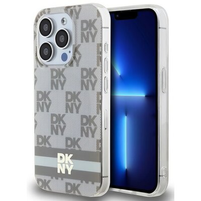 Oryginalne Etui APPLE IPHONE 15 PRO MAX DKNY Hardcase IML Checkered Mono Pattern & Printed Stripes MagSafe (DKHMP15XHCPTSE) beżowe