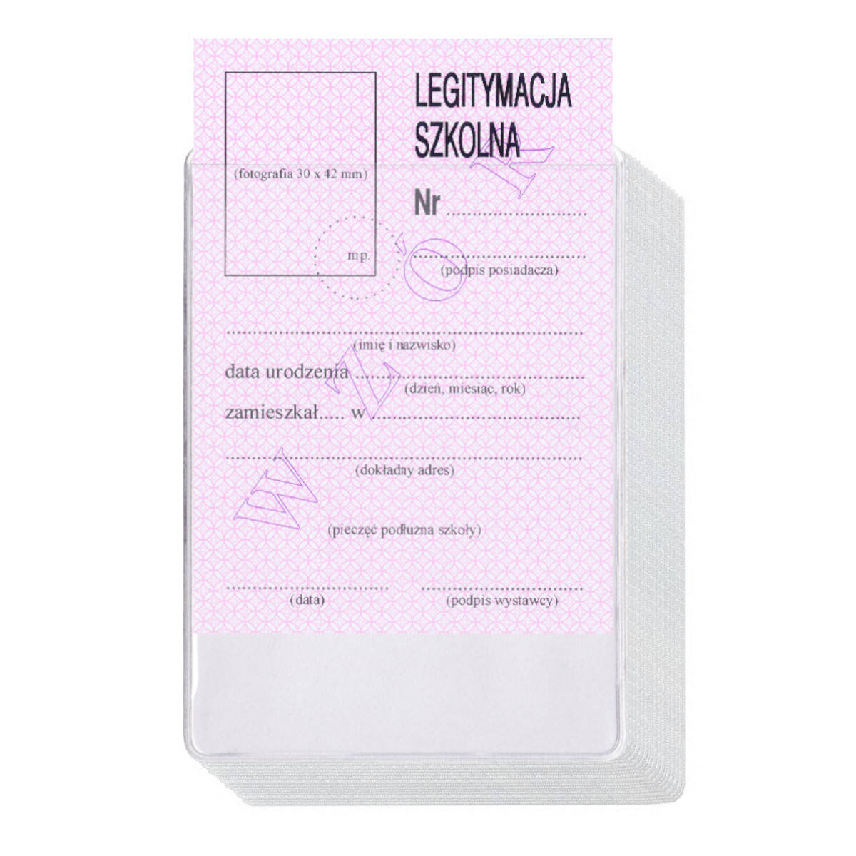 Kieszeń etui okładka na legitymację szkolną 7,7x10,8cm 50szt