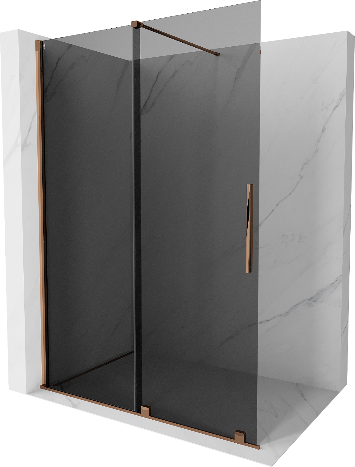 Mexen Velar ścianka prysznicowa rozsuwana Walk-in 140 x 200 cm, grafit 8 mm, różowe złoto - 871-140-000-43-60