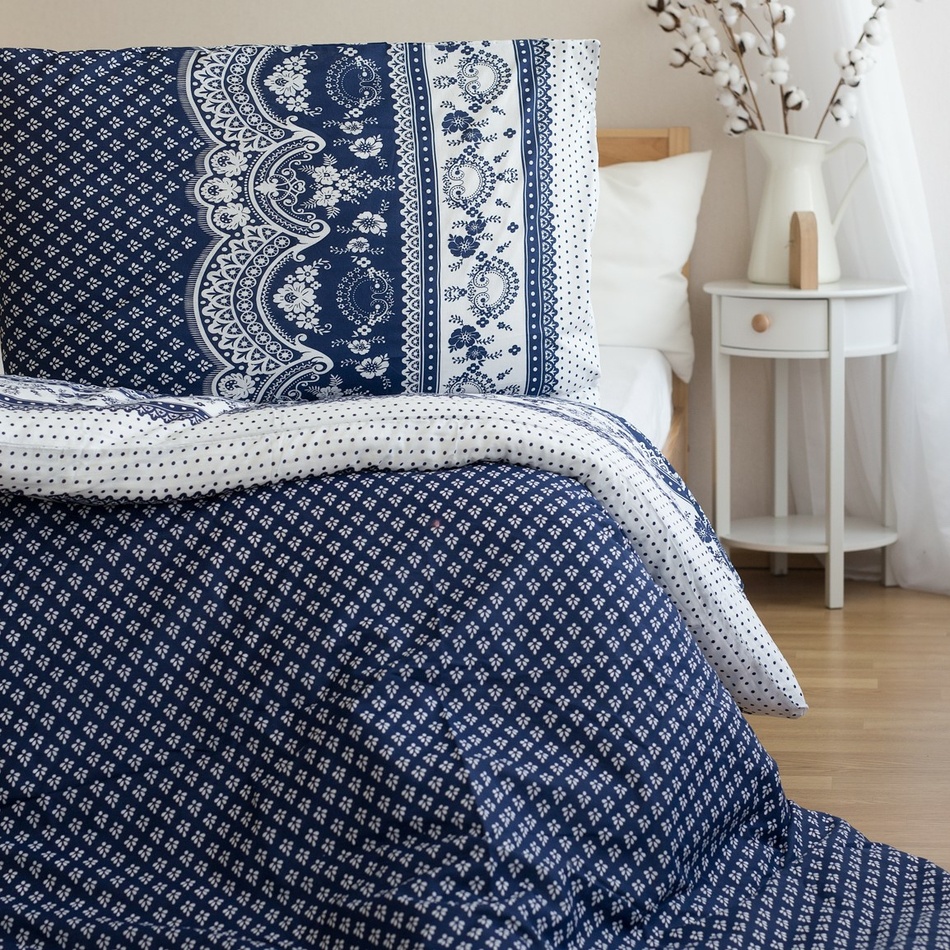 Jerry Fabrics Linen polycotton Canzone blue, 2szt. 140 x 200 cm, 2 szt. 70 x 90 cm
