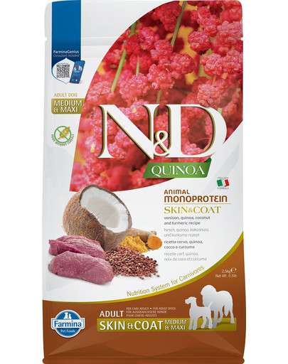 FARMINA N&D Quinoa Dog Adult Medium Maxi Skin and Coat Venison Coconut 2,5 kg dla ras średnich i dużych