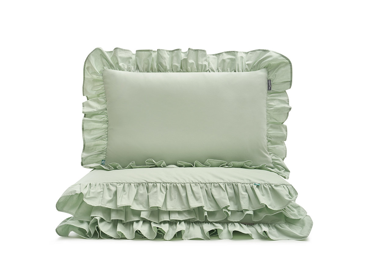 pościel pistacjowa z falbaną 220x200 cm + 2x 80x70 cm - MUMLA