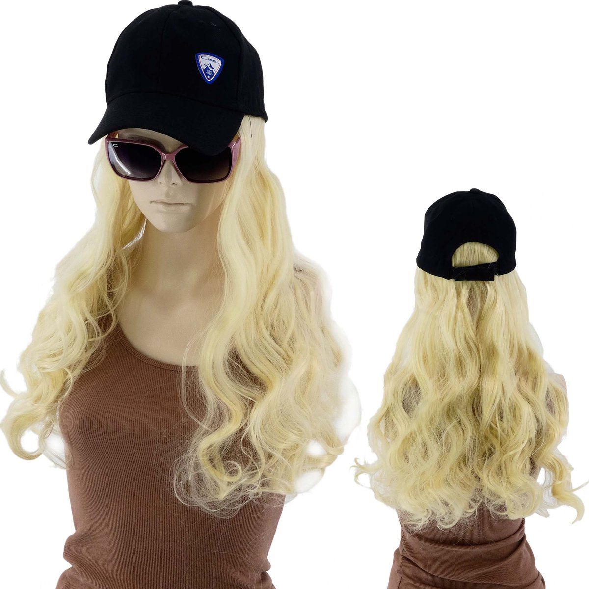 Damska czapka z daszkiem I peruka włosy długość 40cm blond kręcone loki