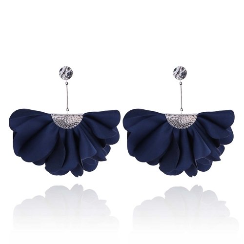 Kolczyki Z Satyny Granatowy Kwiatek 11Cm Yvon