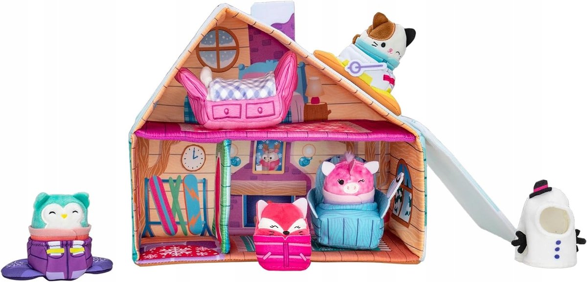 Squishmallows Ski Chalet w Squishville Domek Zimowy + 4 maskotki