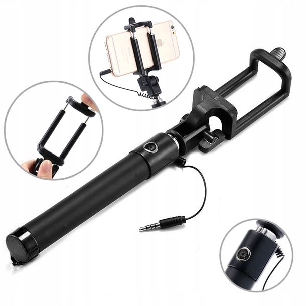 Kijek Do Zdjęć Selfie Stick Uchwyt Monopod Statyw Czarny Na Telefon