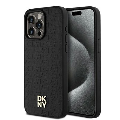 Oryginalne Etui APPLE IPHONE 15 PRO MAX DKNY Hardcase Leather Monogram Pattern Metal Logo MagSafe (DKHMP15XPSHRPSK) czarne
