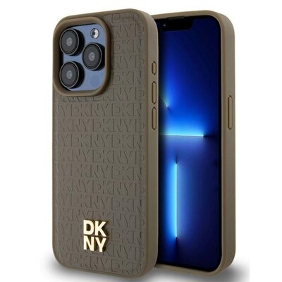 Oryginalne Etui APPLE IPHONE 15 PRO MAX DKNY Hardcase Leather Pattern Metal Logo MagSafe (DKHMP15XPSHRPSW) brązowe