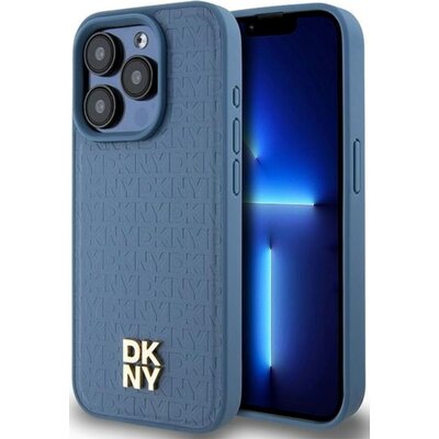Oryginalne Etui APPLE IPHONE 15 PRO DKNY Hardcase Leather Monogram Pattern Metal Logo MagSafe (DKHMP15LPSHRPSB) niebieskie