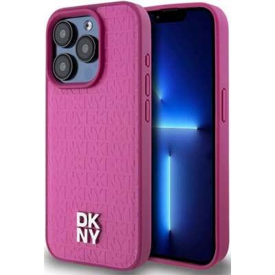 Oryginalne Etui APPLE IPHONE 15 PRO DKNY Hardcase Leather Monogram Pattern Metal Logo MagSafe (DKHMP15LPSHRPSP) różowe