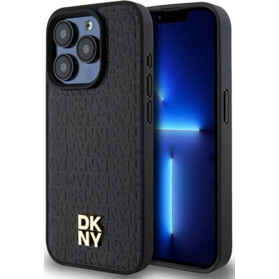 Oryginalne Etui APPLE IPHONE 15 PRO DKNY Hardcase Leather Pattern Monogram Metal Logo MagSafe (DKHMP15LPSHRPSK) czarne